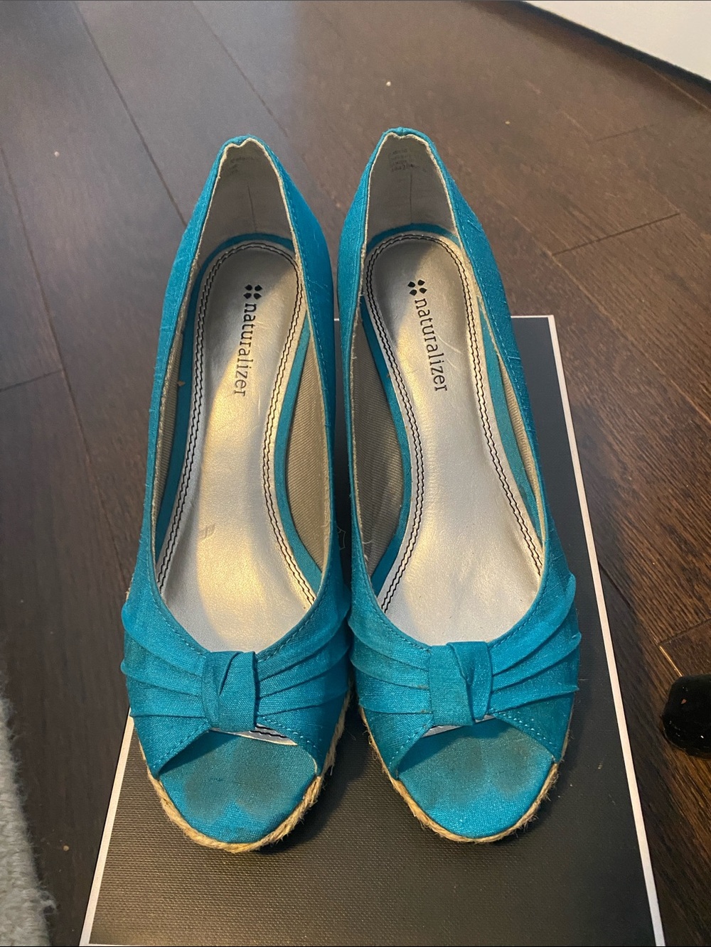 Naturalizer Teal Open-Toe Wedge Pumps